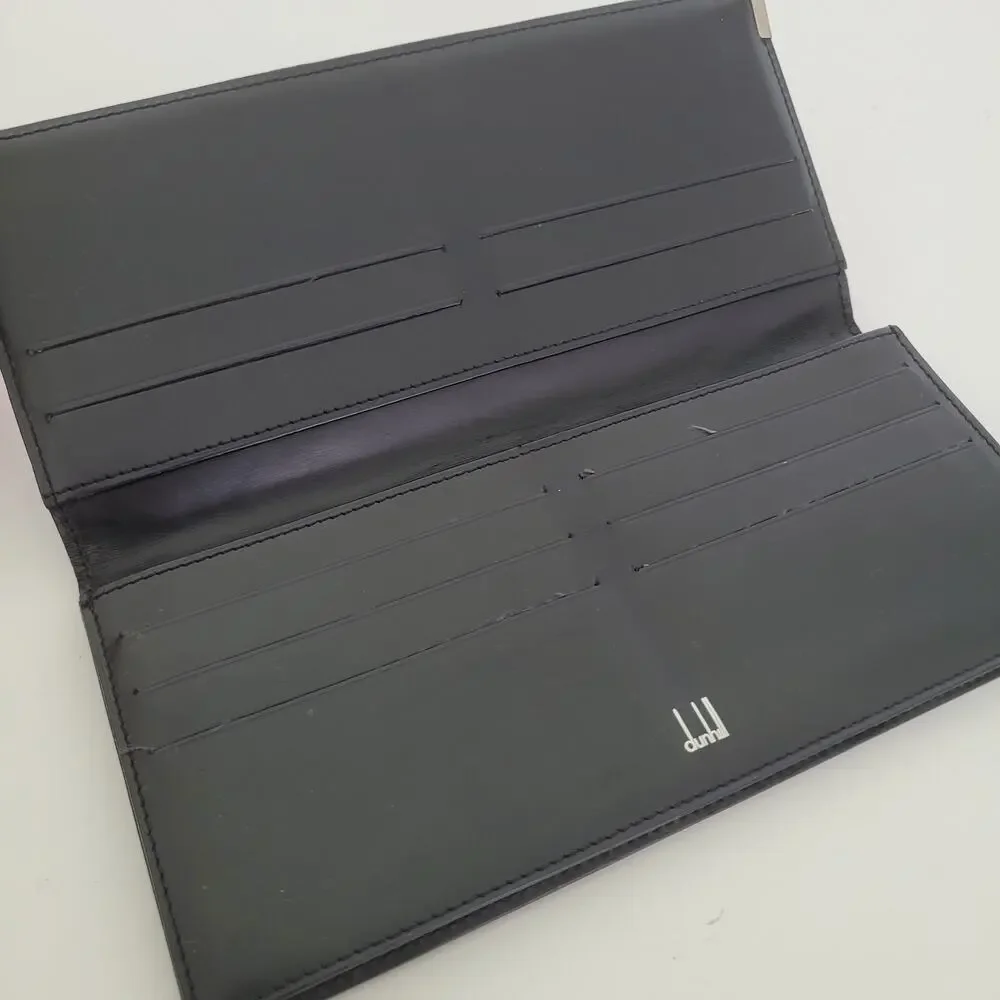 Dunhill Designer Checkbook Card Slim Bill Holder Wallet Black‎ Bifold Leather
